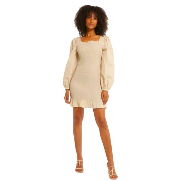 7 For All Mankind Faux Leather Smocked Ruffled Mini Dress Size L NWT - Picture 1 of 10